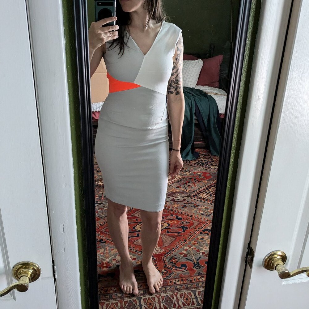 Asymmetric colorblock midi dress